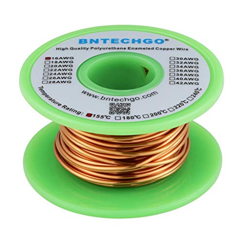 BNTECHGO 16 AWG Magnet Wire - Enameled Copper Wire - Enameled Magnet Winding Wire - 4 oz - 0.0492'' Diameter 1 Spool Coil Natural Temperature Rating 155℃ Widely Used for Transformers Inductors