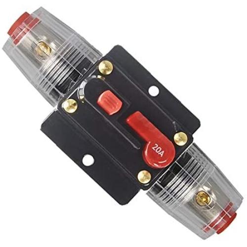 WOHHOM 30A 40A 50A 60A 80A 100A 150A Audio Circuit Breaker Auto Car Stereo Inline Fuse Holders Inverter, Manual Reset 12V-24V DC for Automotive Marine Boat Audio System Protection (20A)