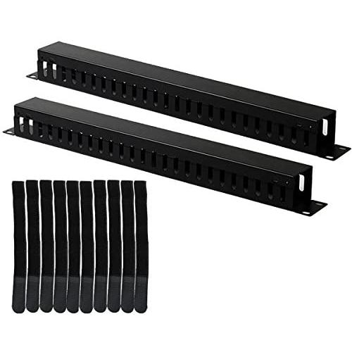 Lancher 2-Pack 19 Inch 1U Cable Management Horizontal Cable Rack Mount Manager with mounting Screws for Service Rack Cabinet 24 Slot Finger Duct with Cover