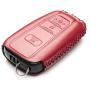 Vitodeco Genuine Leather Remote Key Fob Case Cover Protector with Key Chain for 2019 Toyota Corolla Hatchback, Avalon, Camry, Prius, C-HR (3 Buttons, Red)