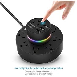 Leaflai Power Strip with USB, 9-Outlet Surge Protector 3 USB Charging Ports with Sensor Night Light, 6ft Long Extension Cord, Flat Plug, 1875W/15A Compact Size for Travel, Home and Office, ETL Listed
