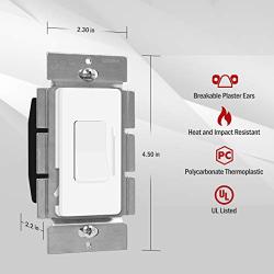 ENERLITES Slide Dimmer Decorator Switch and Wall Plate, On/Off Rocker, Single-Pole or 3 Way, Neutral Wire NOT Required, for Dimmable 150W LED/CFL, 700W Incandescent Halogen, 51300-W, White 2 Pack
