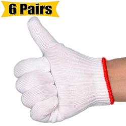 Hand Working Gloves Safety Grip Protection Work Gloves Men Women BBQ Thicker Industry Knitted Cut Repair Gloves Durable String Knit Light Weight for Work Safety Thick Cotton (6 Pairs)