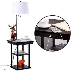 Brightech - Madison LED Floor Lamp with USB Charging Ports - Mid Century Modern Bedside Nighstand Table - End Table with Shelves for Living Room Sofas - White Shade