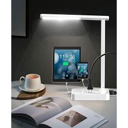 COZOO LED Desk Table Lamp with 3 USB Charging Ports and 2 AC Outlets Power Strip, 3 Lighting Models with 3 Brightness Levels, 1h Timer, Touch Dimmer Control,Eye Protection Foldable Reading Light,White