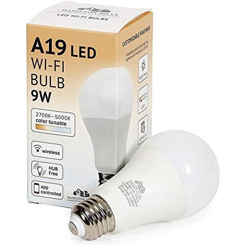 Hamilton Hills LED Smart Bulb - Alexa Certified Standard Universal A19 E26 Dimmable Lightbulb WiFi Enabled No Hub Required Color Tunable 2700K - 5000K