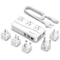 BESTEK International Power Adapter 250W, 220V to 110V Step Down Travel Voltage Converter with 4-Port USB Including US/AU/EU/UK//India/South Africa Plug Adapter