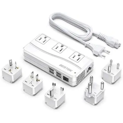 BESTEK International Power Adapter 250W, 220V to 110V Step Down Travel Voltage Converter with 4-Port USB Including US/AU/EU/UK//India/South Africa Plug Adapter