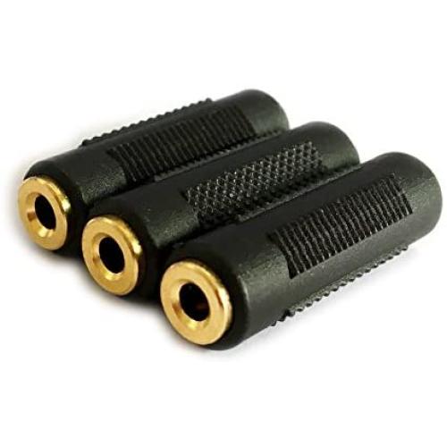 3.5mm Stereo Jack to 3.5mm Stereo Jack Female to Female Adapter Connector Gold Plated (3 Pack)