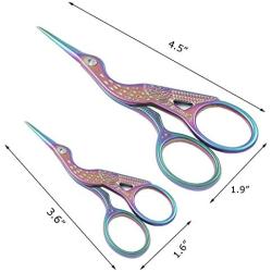 BIHRTC 3.6'' and 4.5'' Colorful Stainless Steel Sharp Tip Classic Stork Scissors Crane Design Sewing Scissors DIY Tools Dressmaker Shears Scissors for Embroidery, Craft, Needle Work, Art Work