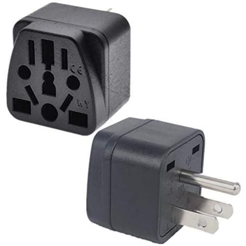 (2PACK) US Travel Plug Adapter,EU/UK/AU/IN/CN/JP/Asia/Italy/Brazil to USA Type B, 3 Prong Grounded USA Wall Plug, EU to US Travel Adaptor and Converter,Black