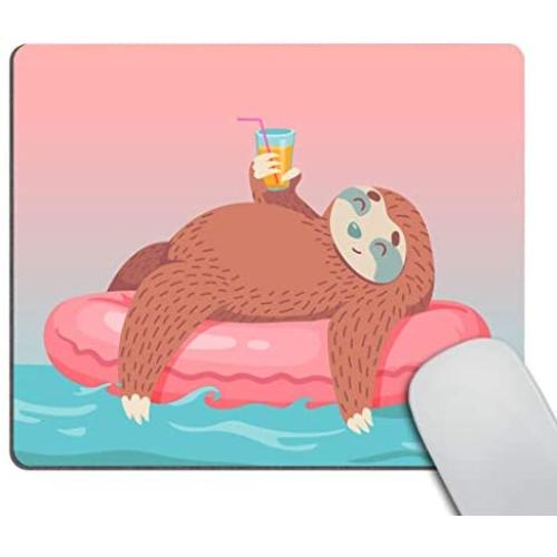 Smooffly Sloth Decor Mouse pad Cute Cartoon Sloth in Inflatable Tube with Coctail Design Customized Rectangle Non-Slip Rubber Mousepad Gaming Mouse Pads