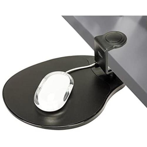 Max Smart Clamp on Mouse Platform, Clip on Mouse Pad Rotating 360, Ergonomic Mouse Tray Attachment, Office Mouse Pad, Slide Out Mouse Tray for Home, Office to Save Space (Black)