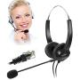 TelPal Corded Binaural Telephone Headset, Hands-Free Noise Cancelling Call Center Headphones with 4-Pin RJ9 Crystal Head & Mic & Telephone Adapter for Phone Counseling Services, Telecom Operators