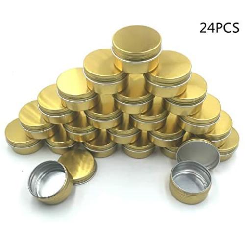 JM-capricorns 24 Pcs 1 Oz Tins Gold Small Aluminum Round Lip Balm Tin Storage Jar Containers with Screw Cap for Lip Balm, Cosmetic, Candles or Tea(Gold) JM-capricorns 24 Pcs 1 Oz Tins Gold Small Aluminum Round Lip Balm Tin Storage Jar Containers with Screw Cap for Lip Balm, Cosmetic, Candles or Tea(Gold)