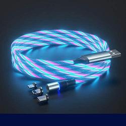Flowing LED Magnetic Charging Cable 3 in 1 Magnetic Cable Visible LED Glowing Light 5ft Streamer Magnet USB Charger Cable Compatible with Android,Micro USB,Type C/USB C,i-Product Smartphone Tablet