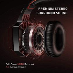 RUNMUS Gaming Headset for PS4, Xbox One, PC Headset w/Surround Sound, Noise Canceling Over Ear Headphones with Mic & LED Light, Compatible with PS5, PS4, Xbox One, Switch, PC, PS3, Mac, Laptop, Red