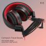 Kids Headphones-Noot Products K12 Foldable Stereo Tangle-Free 5ft Long cord 3.5mm Jack Plug in Wired On-Ear Headset for iPad/Amazon Kindle,Fire/Boys/Girls/School/Laptop/Travel/Plane/Tablet (Red Black)