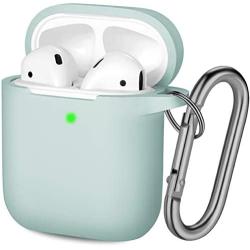 Hamile Compatible with AirPods Case [Front LED Visible] Soft Silicone Protective Cases Cover Skin Designed for Apple AirPod 2 & 1, Women Men, with Keychain (Aqua)