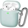 Hamile Compatible with AirPods Case [Front LED Visible] Soft Silicone Protective Cases Cover Skin Designed for Apple AirPod 2 & 1, Women Men, with Keychain (Aqua)