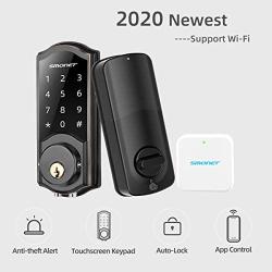 Keyless Entry Door Lock with Keypads,SMONET Smart WiFi Deadbolt, Digital Electronic Bluetooth Touchscreen Auto Lock with Gateway Hub, Work with Alexa,APP,Code,Key for Home Apartment Front Door,Black