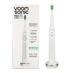 Voom Sonic Pro 5 Series Rechargeable Electronic Toothbrush | Dentist Recommended | Advanced Oral Care | 2 Minute Timer with Quadrant Pacing | 5 Adjustable Speeds | Soft Dupont Nylon Bristles, White