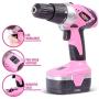 Pink Power Drill PP182 18V Cordless Electric Drill Driver Set for Women - Tool Case, 18 Volt Drill, Charger and 2 Batteries