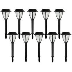Solar Powered Black Outdoor Integrated LED 3000K Warm White Landscape Path Light (10-Pack)