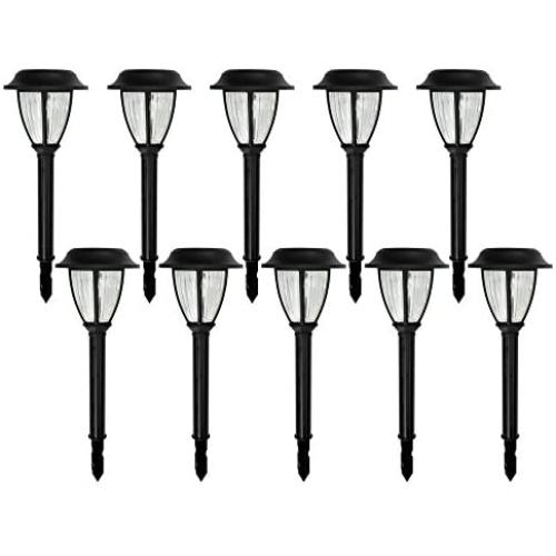 Solar Powered Black Outdoor Integrated LED 3000K Warm White Landscape Path Light (10-Pack)