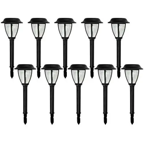 Solar Powered Black Outdoor Integrated LED 3000K Warm White Landscape Path Light (10-Pack)