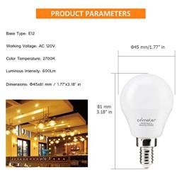 Comzler A15 LED Bulbs 60W Equivalent, Warm White 2700K, E12 Candelabra Base LED Globe Bulb for Ceiling Fan, No Dimmable，6 Pack