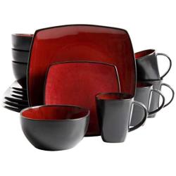 Gibson Soho Lounge 16-Piece Square Reactive Glaze Dinnerware Set, Red
