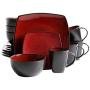 Gibson Soho Lounge 16-Piece Square Reactive Glaze Dinnerware Set, Red