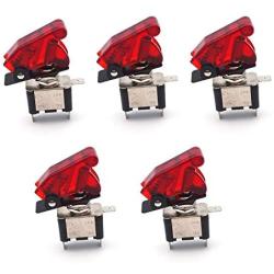 Antrader Car Racing Red LED On/Off Aircraft Type SPST Toggle Rocker Switch Control Flip Cover 12V 20A Pack of 5