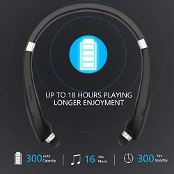 Bluetooth Foldable Retractable Headphones, 2020 Upgraded Wireless Earbuds Neckband Headset Sports Sweatproof Earphones with Carrying Case (15Hours Playtime) (Black)