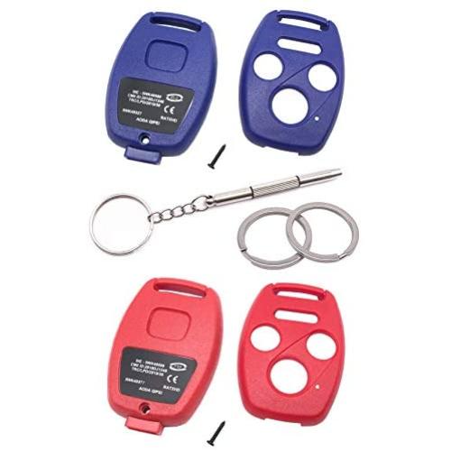 Cutting Not Required - Replacement Key Fob Keyless Entry Remote Shell Case for Honda 2003-2012 Accord / 2006-2013 Civic EX / 2009-2015 Pilot /2005-2006 CR-V Car Key Fob Cover (1 Blue + 1 Red)