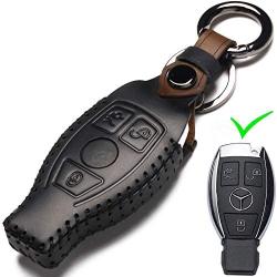 Leather Mercedes-Benz Key Fob Cover, Suit for Keyless Remote Control for Benz A C E S Class Series and GLK CLA GLA GLC GLE CLS SLK AMG Series etc (B-Black)