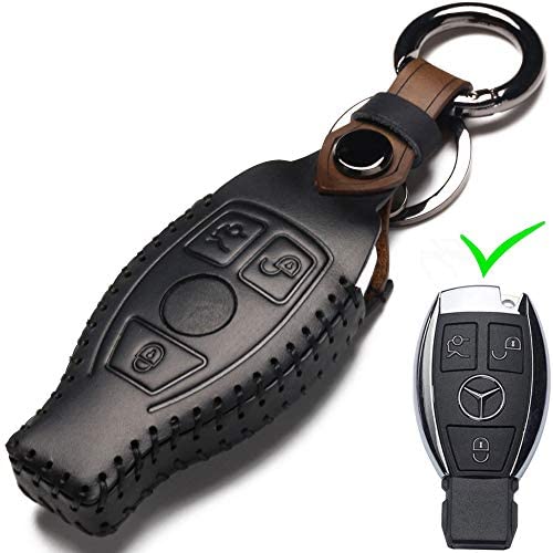 Leather Mercedes-Benz Key Fob Cover, Suit for Keyless Remote Control for Benz A C E S Class Series and GLK CLA GLA GLC GLE CLS SLK AMG Series etc (B-Black)