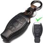 Leather Mercedes-Benz Key Fob Cover, Suit for Keyless Remote Control for Benz A C E S Class Series and GLK CLA GLA GLC GLE CLS SLK AMG Series etc (B-Black)