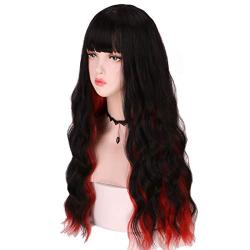 Honcloud Long Straight Two Tone Wig With Bang (Black&Red)
