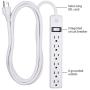 GE 6 Outlet Power Strip, 8 Ft Long Extension Cord, Grounded Outlets, UL Listed, White, 14832