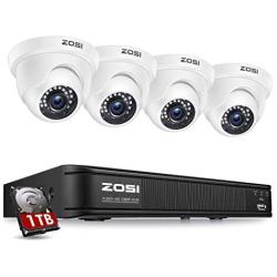 ZOSI 1080P H.265+ Home Security Camera System,5MP Lite 8 Channel Surveillance DVR with Hard Drive 1TB and 4 x 1080p Weatherproof CCTV Dome Camera Outdoor Indoor with 80ft Night Vision, Motion Alerts