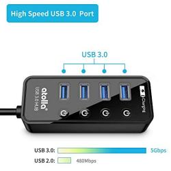USB 3.0 Hub, atolla 4 Ports Super Speed USB 3 Hub Splitter with On Off Switch with 1 USB Charging Port (Cable Length 2 Feet, No AC Adapter) (4-Port hub)