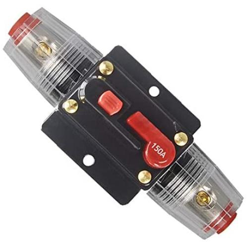 WOHHOM 100A/150A Audio Circuit Breaker Auto Car Stereo Inline Fuse Holders Inverter, Manual Reset 12V-24V DC for Automotive Marine Boat Audio System Protection (150A)