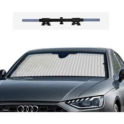 HUILI Windshield Shade, 59x27.5 inch Retractable Car Window Sun Shade for Windshield, Sun Visor for Car with Suction Cups, Silver.