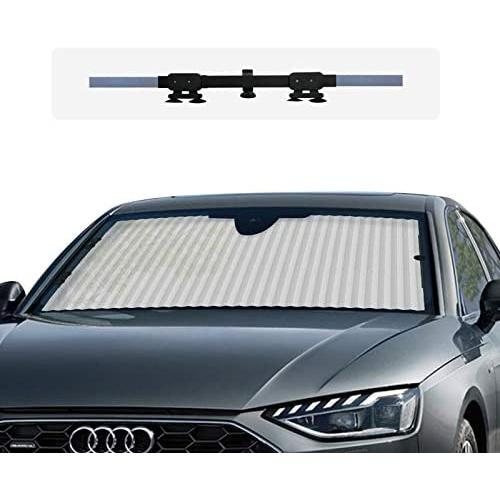 HUILI Windshield Shade, 59x27.5 inch Retractable Car Window Sun Shade for Windshield, Sun Visor for Car with Suction Cups, Silver.