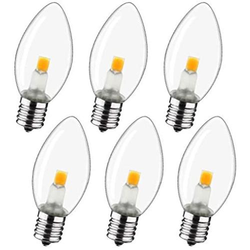 6 Pack-C7 Night Light Bulbs,C7 LED Replacement Light Bulb for Christmas String Light, 0.6 Watt Equivalent to 7 Watt, Warm White 2700K, E12 Candelabra Base (C7-6 Pack)