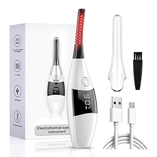Heated Eyelash Curler, 2021 Upgraded 8s Quick Heat Mini Electric Eyelash Curler USB Rechargeable Lashes Comb with 4 Temperature Gears & LED Display for Women Girl - 24H Long-Lasting Curling!