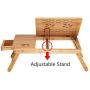 HANKEY Bamboo Large Foldable Laptop Notebook Stand Desk with Height Adjustable Legs Drawer Cup Holder,Bed Table Serving Tray for Eating Breakfast, Reading Book, Watching Movie on iPad