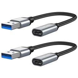 Yootech USB C Female to USB Male Adapter (2 Pack), 5inch USB 3.1 Gen 5Gbps USB A to Type C Connector, Compatible with iPhone 12 Mini/12 Pro Max/11 Pro Max, Type-C Earphone/Flash Drive/Hub (Space Grey)